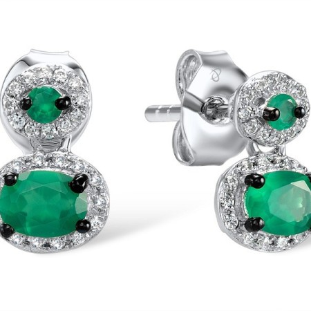 Sterling Silver Earrings Dyed Green Agate,Green Chalcedony,White Cubic Zirconia (E307984GGRZSL925)