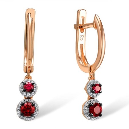 Sterling Silver w/ Rose Plating Earrings Created Ruby,White Cubic Zirconia (E307985CRZSR925)