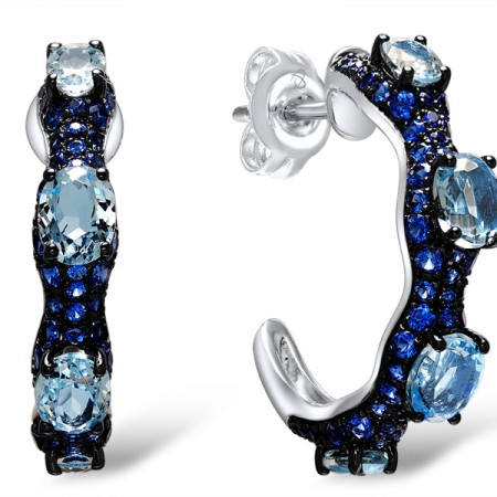 Sterling Silver Earrings Blue Spinel,Blue Glass (E308005BNGSL925)