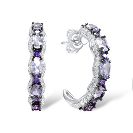 Sterling Silver Earrings Amethyst Cubic Zirconia,Dark Purple CZ,Purple Glass,White Cubic Zirconia (E308009MULSL925)