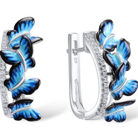 Sterling Silver Earrings White Cubic Zirconia,Enamel (E308015ENASL925)