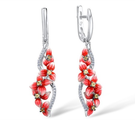 Sterling Silver Earrings Enamel,Green Nano Cubic Zirconia (Per,White Cubic Zirconia (E308016ENASL925)