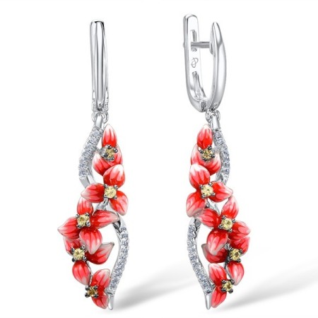 Sterling Silver Earrings Enamel,Green Nano Cubic Zirconia (Per,White Cubic Zirconia (E308016ENASL925)