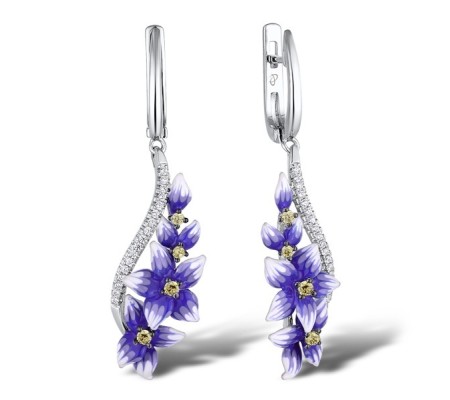 Sterling Silver w/ Black White Plating Earrings Enamel,White Cubic Zirconia,Yellow Cubic Zirconia (E308017ENA1SK925)