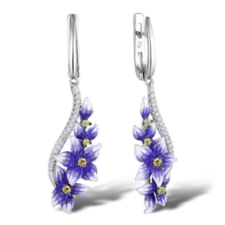 Sterling Silver w/ Black White Plating Earrings Enamel,White Cubic Zirconia,Yellow Cubic Zirconia (E308017ENA1SK925)