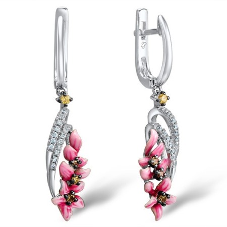 Sterling Silver Earrings Enamel,White Cubic Zirconia,Yellow Cubic Zirconia (E308018ENASL925)