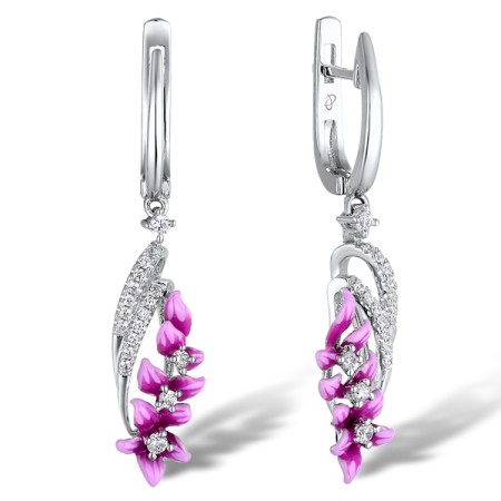 Sterling Silver Earrings Enamel,White Cubic Zirconia (E308018ENWSL925)