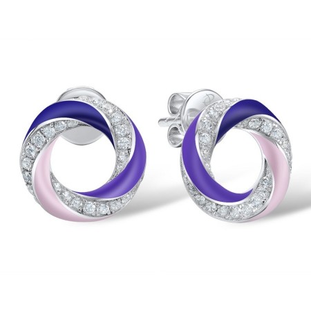 Sterling Silver Earrings Enamel,White Cubic Zirconia (E308028ENASL925)