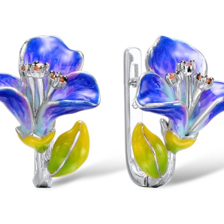 Sterling Silver w/ Black White Plating Earrings Enamel,Champagne Cubic Zirconia (E308087ENASK925)