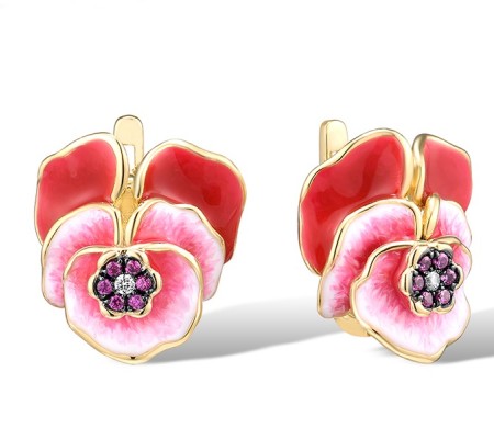 Sterling Silver w/ Yellow Black Plating Earrings Created Ruby,Enamel,White Cubic Zirconia (E308089ENA2SC925)