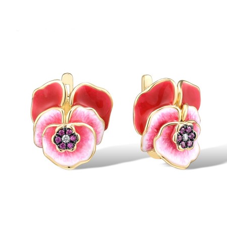 Sterling Silver w/ Yellow Black Plating Earrings Created Ruby,Enamel,White Cubic Zirconia (E308089ENA2SC925)