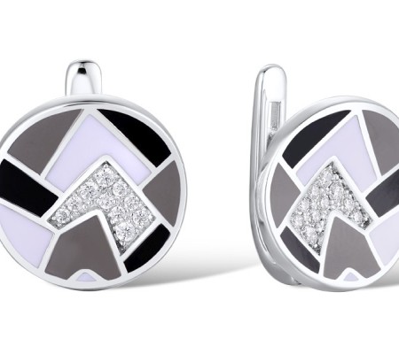 Brass w/ White Gold Plating Earrings Enamel,White Cubic Zirconia (E308113ENA1BRW)