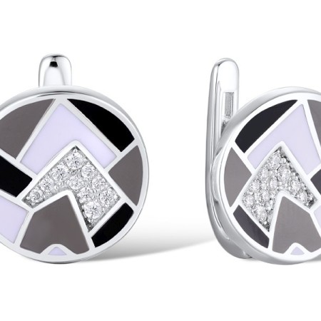 Brass w/ White Gold Plating Earrings Enamel,White Cubic Zirconia (E308113ENA1BRW)