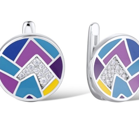 Brass w/ White Gold Plating Earrings Enamel,White Cubic Zirconia (E308113ENA2BRW)