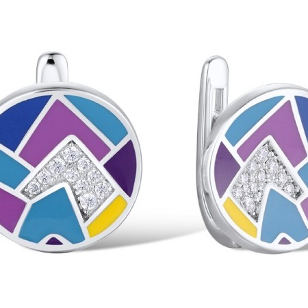 Brass w/ White Gold Plating Earrings Enamel,White Cubic Zirconia (E308113ENA2BRW)