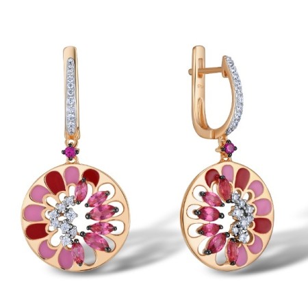 Sterling Silver w/ Rose Plating Earrings Created Ruby,Enamel,Pink Glass,White Cubic Zirconia (E308114ENASR925)