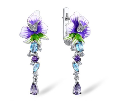 Sterling Silver Earrings Amethyst Cubic Zirconia,Blue Glass,Enamel,Purple Glass,White Cubic Zirconia (E308134ENASL925)