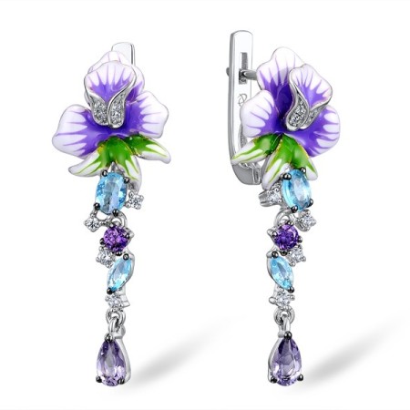 Sterling Silver Earrings Amethyst Cubic Zirconia,Blue Glass,Enamel,Purple Glass,White Cubic Zirconia (E308134ENASL925)