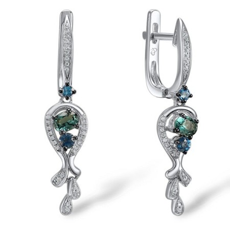 Sterling Silver Earrings Blue Glass,London Blue Topaz,White Cubic Zirconia (E308173LBGZSL925)