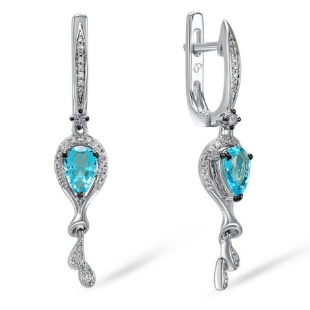 Sterling Silver Earrings Blue Glass,Blue Spinel,White Cubic Zirconia (E308175BGNZSL925)