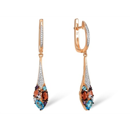 Sterling Silver w/ Rose Plating Earrings Amethyst Cubic Zirconia,Blue Cubic Zirconia,Blue Glass,Purple Glass,White Cubic Zirconia (E308207MULSR925)