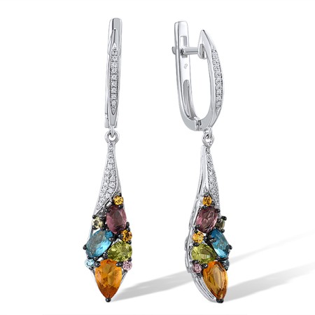 Sterling Silver w/ Black White Plating Earrings Blue Cubic Zirconia,Blue Glass,Green Glass,Orange Glass,Purple Glass,Rhodolite Garnet CZ,Synthetic Green Spinel ,Synthetic Yellow Spinel,White Cubic Zirconia (E308208MULSK925)
