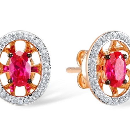 Sterling Silver w/ Rose Plating Earrings Created Ruby,White Cubic Zirconia (E308271CRZSR925)