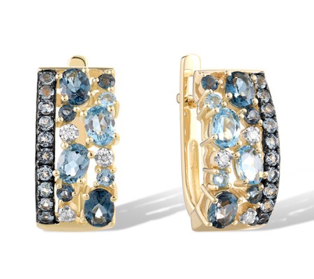 14K1YWB Earrings Blue Topaz (Swiss Blue),Diamond,London Blue Topaz (E308287BLL14K1YWB)