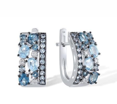 14KWB Earrings Blue Topaz (Swiss Blue),Diamond,London Blue Topaz (E308287BLL14KWB)