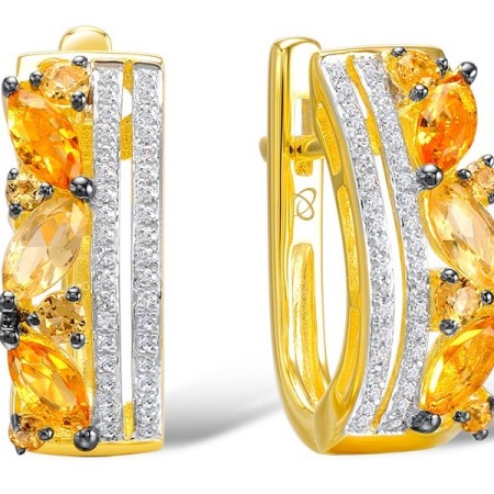 Sterling Silver w/ Yellow Plating Earrings Orange Glass,White Cubic Zirconia,Yellow Glass,Yellow Nano Cubic Zirconia (Ci (E308288MULSY925)