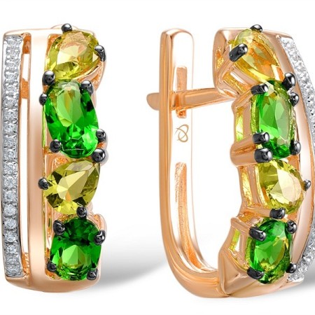 Sterling Silver w/ Rose Plating Earrings Green Glass,White Cubic Zirconia (E308289GNRZSR925)