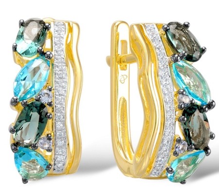 Sterling Silver w/ Yellow Plating Earrings Blue Glass,Blue Spinel,White Cubic Zirconia (E308291BGNZSY925)