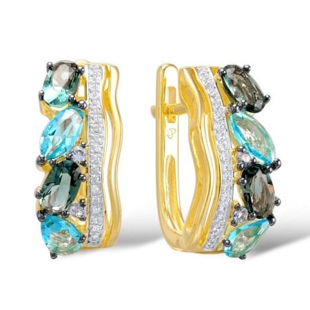 Sterling Silver w/ Yellow Plating Earrings Blue Glass,Blue Spinel,White Cubic Zirconia (E308291BGNZSY925)