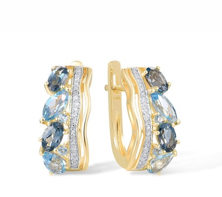 14KYW Earrings Blue Topaz (Swiss Blue),Diamond,London Blue Topaz (E308291BLL14KYW)