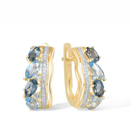 14KYW Earrings Blue Topaz (Swiss Blue),Diamond,London Blue Topaz (E308291BLL14KYW)