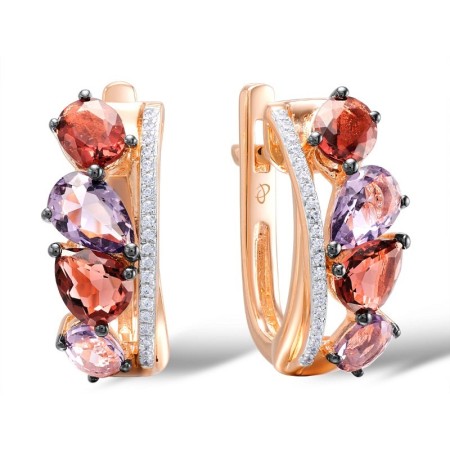 Sterling Silver w/ Rose Plating Earrings Purple Glass,White Cubic Zirconia (E308292PGZSR925)