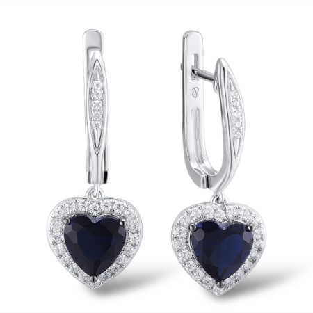 Sterling Silver w/ Black White Plating Earrings Blue Glass,White Cubic Zirconia (E308367BLGZSK925)