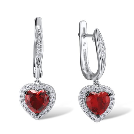 Sterling Silver w/ Black White Plating Earrings Red Glass,White Cubic Zirconia (E308367REGZSK925)