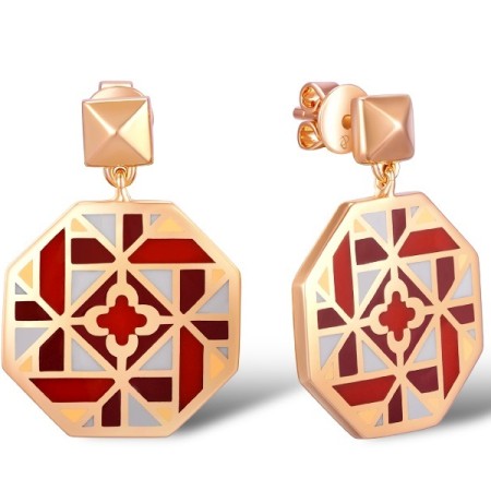 Brass w/ Rose Gold Plating Earrings Enamel (E308381ENA2BRR)
