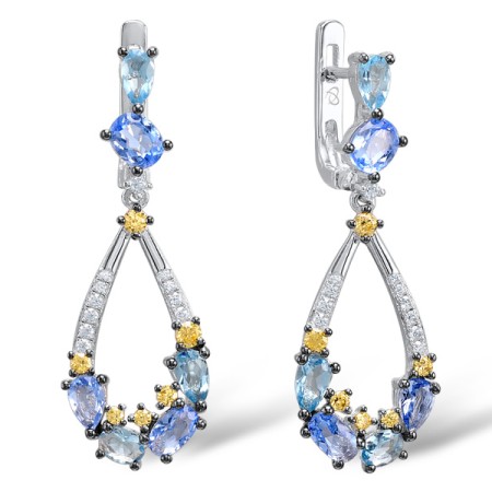 Sterling Silver Earrings Yellow Cubic Zirconia,Blue Glass,White Cubic Zirconia (E308432BYWZSL925)