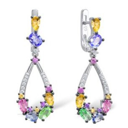 Sterling Silver w/ Black White Plating Earrings White Cubic Zirconia,Green Glass,Amethyst Cubic Zirconia,Yellow Cubic Zirconia,Pink Glass,Blue Glass,Yellow Glass,Purple Glass,Created Pink Sapphire (E308432MULSK925)