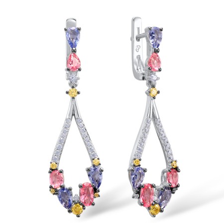 Sterling Silver Earrings Purple Glass,White Cubic Zirconia,Yellow Cubic Zirconia,Pink Glass (E308434MULSL925)