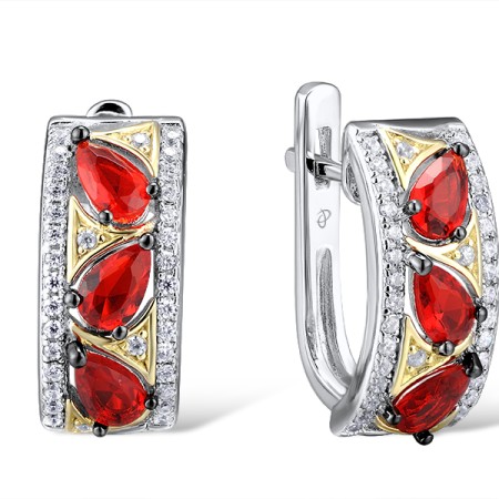 Sterling Silver w/ Yellow Black White Plating Earrings White Cubic Zirconia,Red Glass (E308456REGZSZ925)