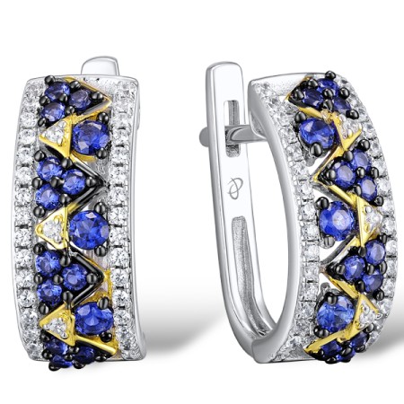 Sterling Silver w/ Yellow Black White Plating Earrings Blue Nano Cubic Zirconia,White Cubic Zirconia (E308458BZZSZ925)