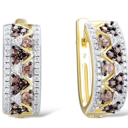 Sterling Silver w/ Yellow Black White Plating Earrings Chocolate CZ,White Cubic Zirconia (E308458CHWZSZ925)