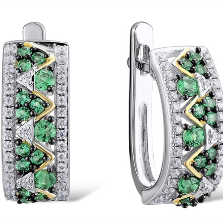 Sterling Silver w/ Yellow Black White Plating Earrings White Cubic Zirconia,Green Spinel (E308458GSZSZ925)