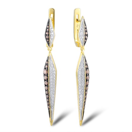 Sterling Silver w/ Yellow Black White Plating Earrings Chocolate CZ,White Cubic Zirconia (E308486CHWZSZ925)