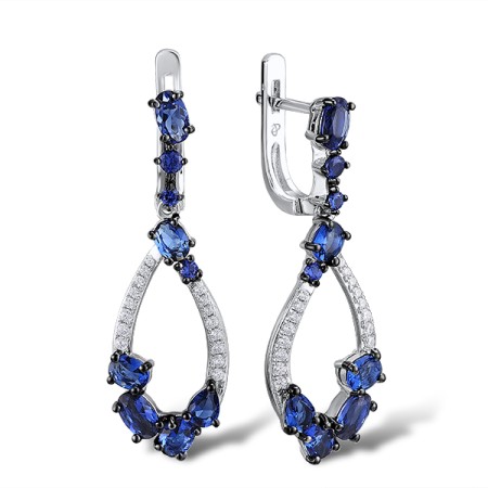 Sterling Silver w/ Black White Plating Earrings Blue Nano Cubic Zirconia,White Cubic Zirconia,Blue Glass (E308529BLNZSK925)