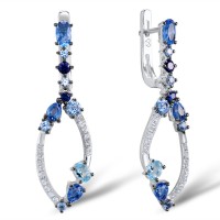 Sterling Silver Earrings Blue Spinel,White Cubic Zirconia,Blue Glass,Blue Nano Cubic Zirconia (E308530MULSL925)