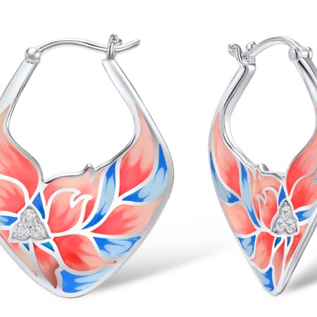 Brass w/ White Gold Plating Earrings Enamel,White Cubic Zirconia (E308557ENABRW)